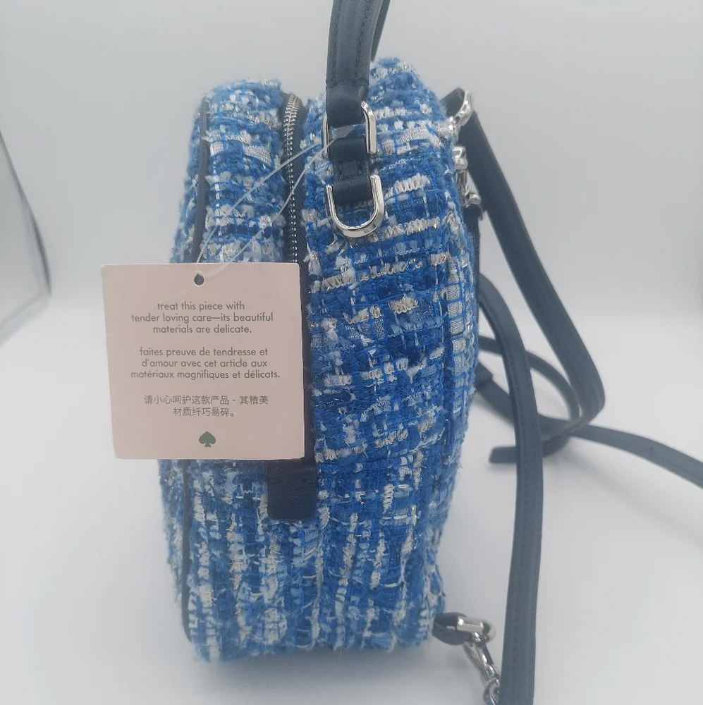 Kate Spade crossbody top handle tweed blue mini Briar Lane backpack - Picture 3 of 8